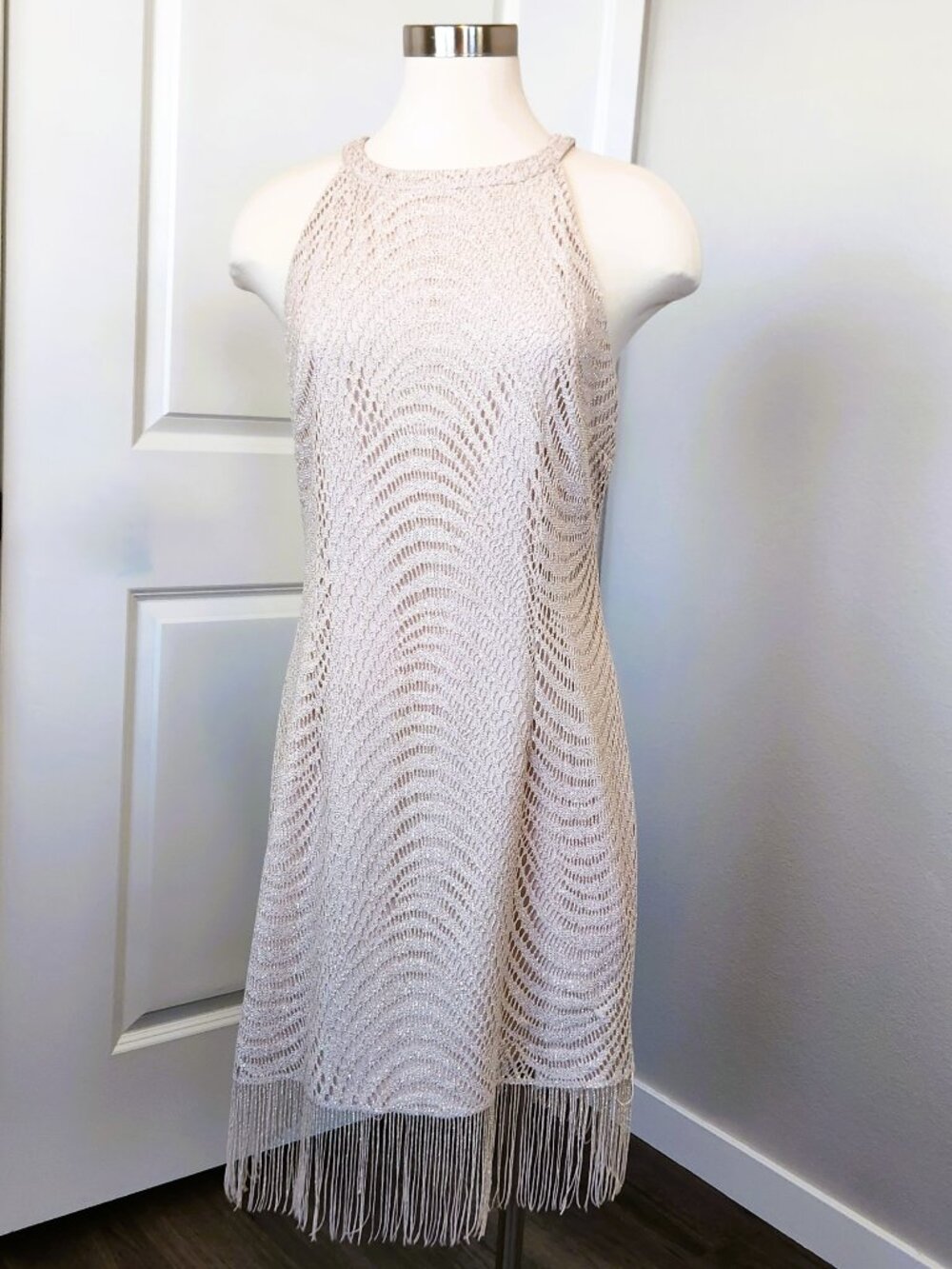 Gianni Bini Crocheted Flapper-Style Midi Dress with Fringe Size Medium